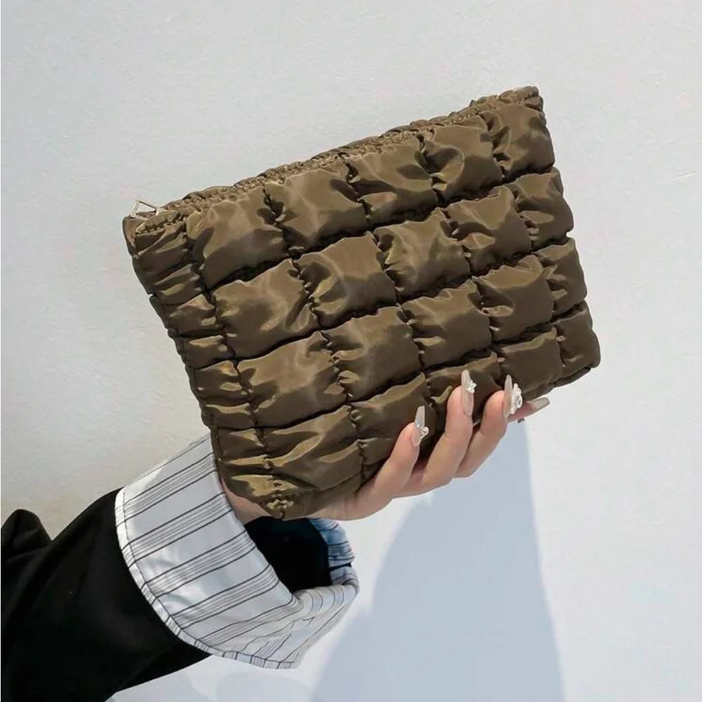 Coffee Brown Puffer Clutch /‎ Make Up Case